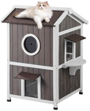 Two-Story Wooden Cat House with Roof & Doors Vevor Fwsmzmbhsscssfkxhv0