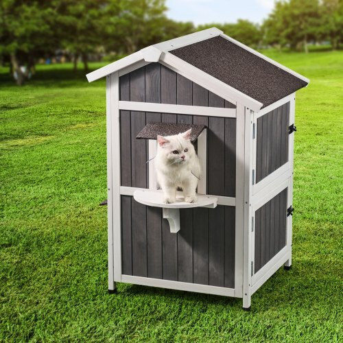 Two-Story Wooden Cat House with Roof & Doors Vevor Fwsmzmbhsscssfkxhv0