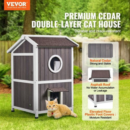 Two-Story Wooden Cat House with Roof & Doors Vevor Fwsmzmbhsscssfkxhv0