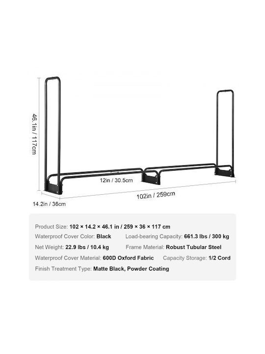 Vevor Ξύλινο Ράφι Αποθήκευσης Ξύλων 102x36.068x46.1cm Μαύρο
