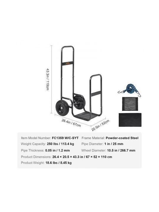 Vevor Inox Wood Transport Trolley 43.3x20.5x26.4cm Black