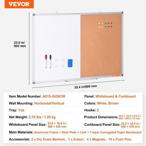 Vevor Cork Notice Board 91.44x60.96cm