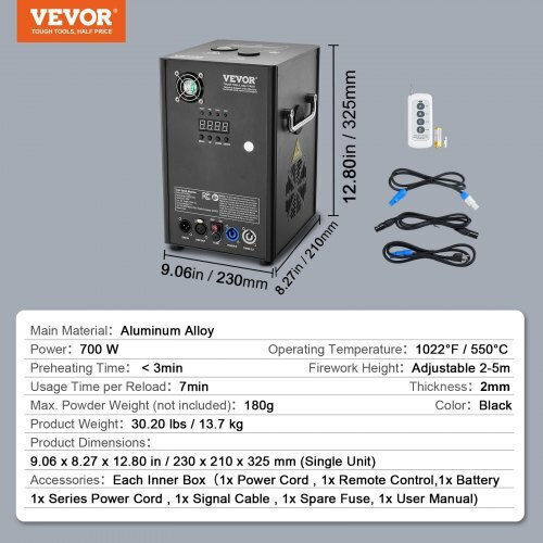 Vevor Sparks Machine 700W Wireless Remote