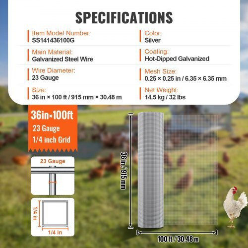 Vevor Galvanized Chicken Wire 0.9x30.48m