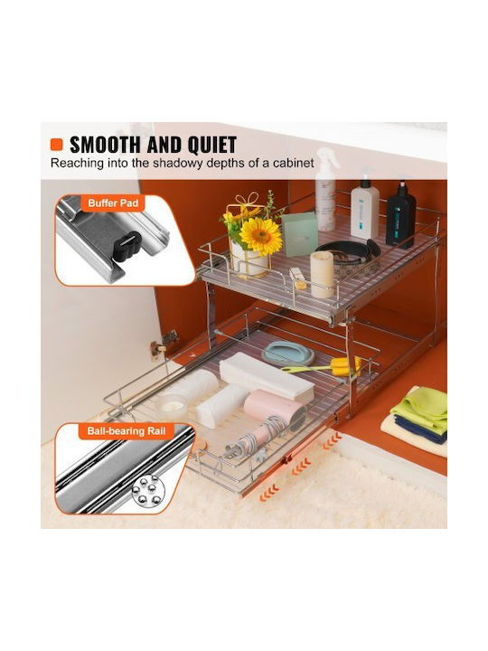 Double Shelf Vevor 48x51cm Heavy Duty Chrome Sliding Kitchen Bathroom Cabinets Hgs220w21d15hsw3pv0