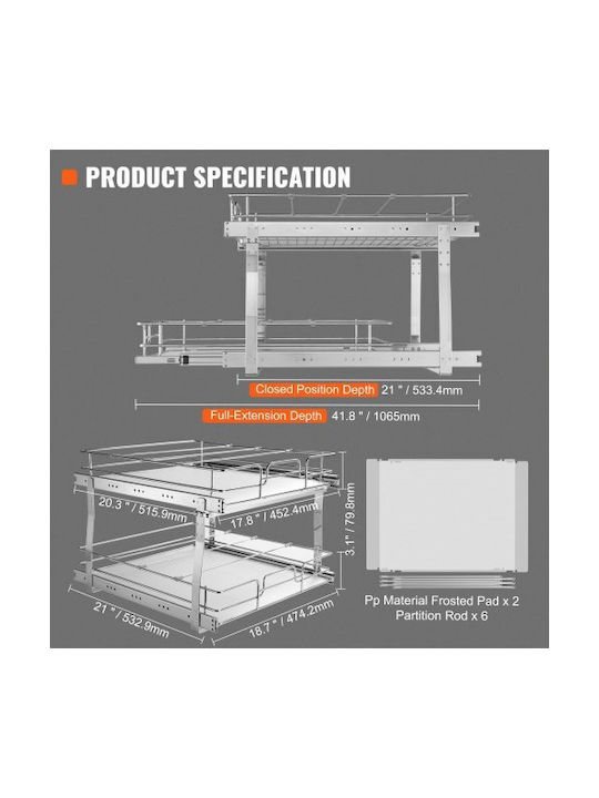 Double Shelf Vevor 48x51cm Heavy Duty Chrome Sliding Kitchen Bathroom Cabinets Hgs220w21d15hsw3pv0
