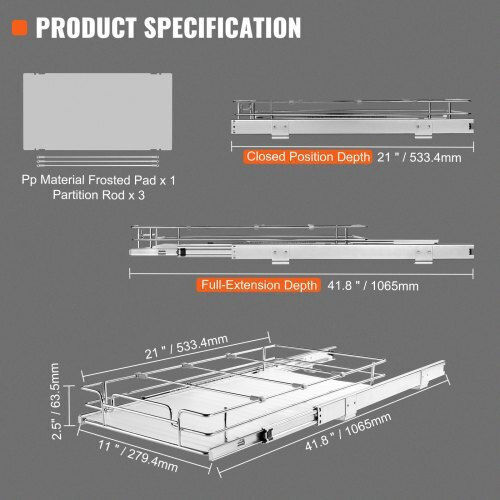 Vevor Raft Pentru Dulap Inox 27.94x53.34cm Argintiu