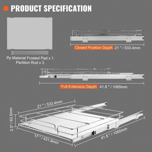 Vevor Sliding Cabinet Organizer 17"x21" Heavy-Duty Chrome-Plated Steel Kitchen Bathroom Sink Hg117w21d315hvzfiv0