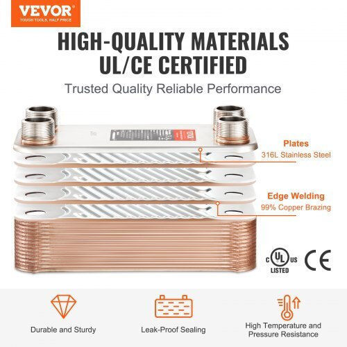 Εναλλάκτης Θερμότητας Vevor 30 Πλακών 5"x12" Ανοξείδωτος Χάλυβας 316l Qhbshrq51230hdk92v0