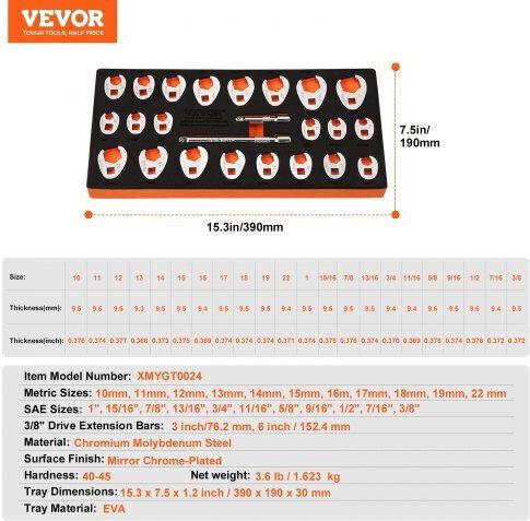 Vevor Σετ Γερμανοπολύγωνα με Mέγεθος από 10mm έως 25mm 24τμχ