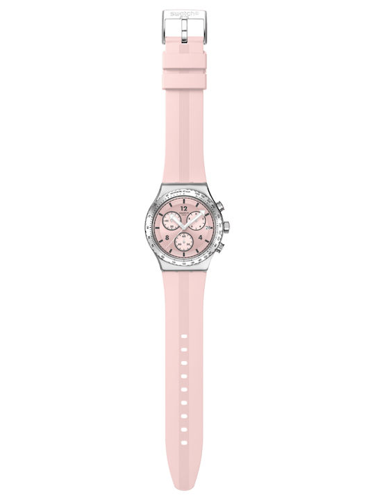 Swatch Swatch Γυναικείο Ρολόι Χρονογράφος Μπαταρίας με Ροζ Καουτσούκ Λουράκι