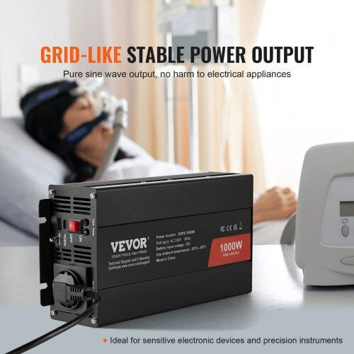 Vevor Καθαρός Ημιτονοειδής Μετατροπέας 1000w Dc12v Ac230v Τηλεχειριστήριο Ce Fcc Czxnbq1000wcilwt2v2