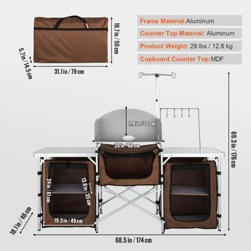 Vevor Aluminium Campingmöbel Für Camping Plegbares Schrank 174x176x46cm Braun