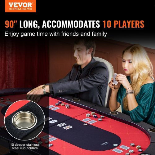 Vevor 10-Person Folding Poker Table with Cup Holders & Padded Rails 90" Oval Casino