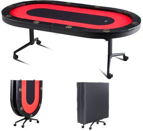 Vevor 10-Person Folding Poker Table with Cup Holders & Padded Rails 90" Oval Casino