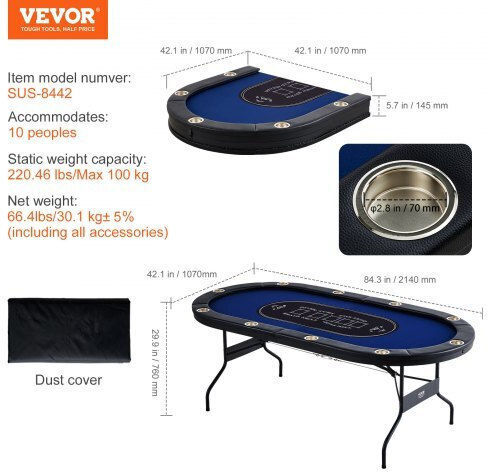 Vevor 84" Oval Casino 10-Person Folding Poker Table