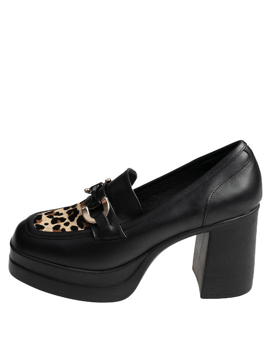 Shoegar Leather BLACK/LEOPAR Low Heels Animal Print