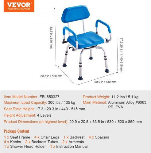 Vevor Toilettenstuhl mit Rückenlehne GDSYGZYTLSLKVG9ABV0