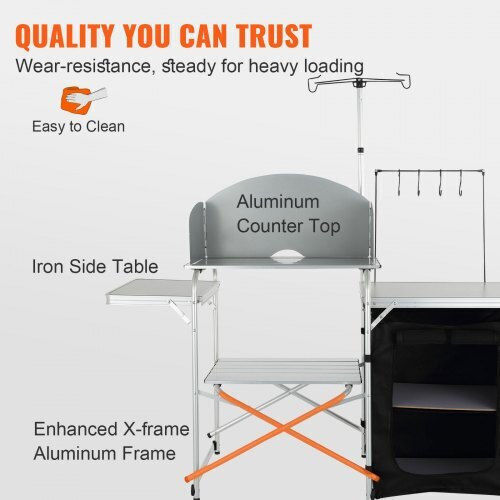 Vevor Folding Portable Camping Kitchen Table 1 Cabinet & Wind Protector