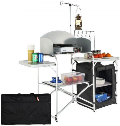 Vevor Folding Portable Camping Kitchen Table 1 Cabinet & Wind Protector