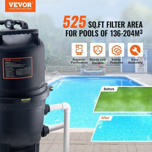 Vevor Pool Filter 49 sq.m for Inground & Above Ground Pools Spa Inflatable Pools Yctsglqdxycb9f620v0