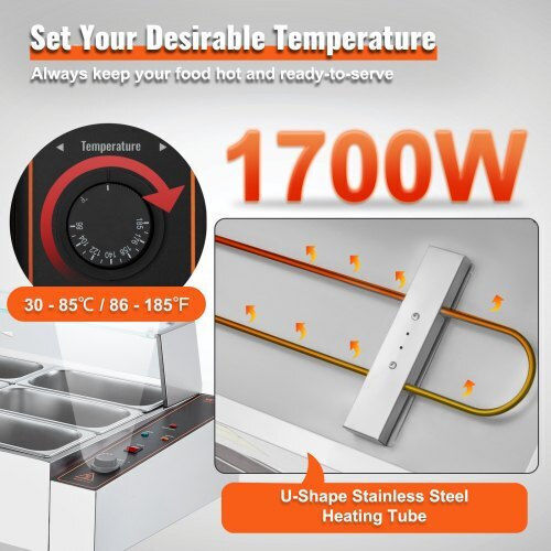 Încălzitor electric de alimente Vevor 12*5qt protecție din sticlă