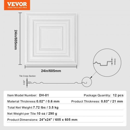 Vevor Плочка За под На закрито Матов 60.96x60.96см White