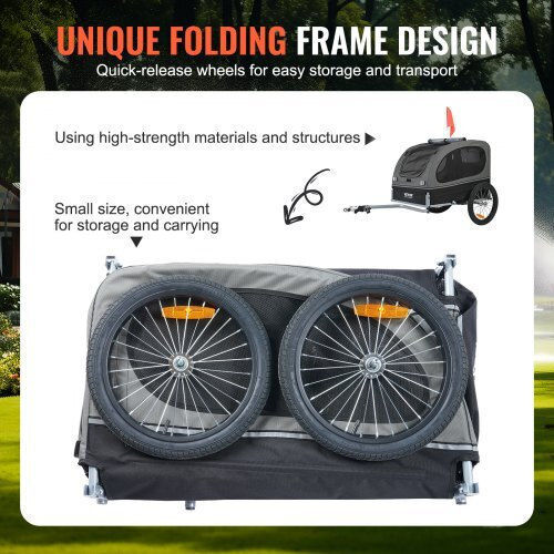 Vevor Dog Bicycle Trailer Up to 40 Kg Black Grey Tcscwzxctc106aqokv0