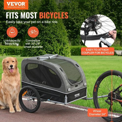Vevor Dog Bicycle Trailer Up to 40 Kg Black Grey Tcscwzxctc106aqokv0
