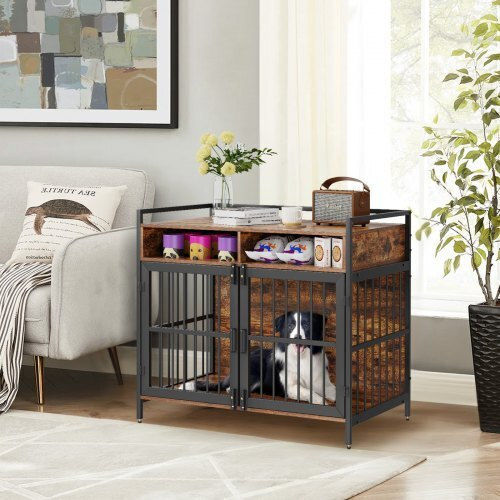 Vevor Dog Wire Cage Large Brown 104x59.9x57cm