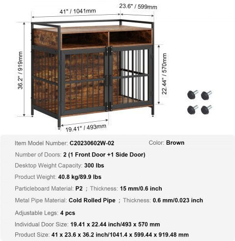 Vevor Dog Wire Cage Large Brown 104x59.9x57cm