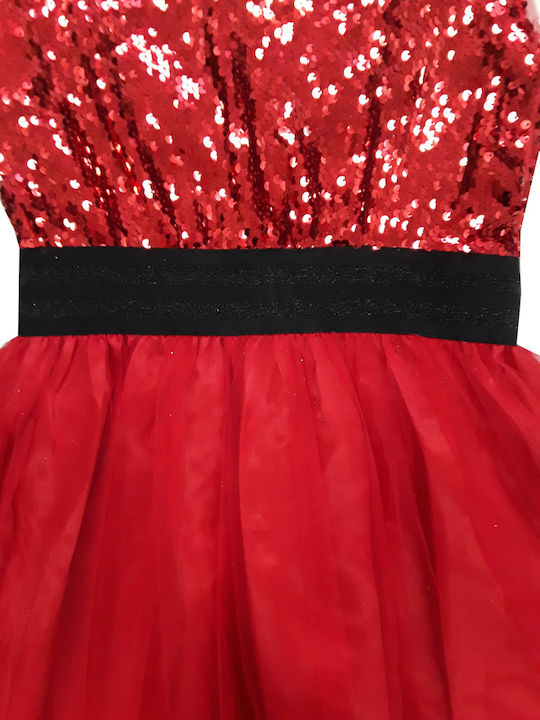 Domina Παιδικό Φόρεμα με Παγιέτες Red, Black
