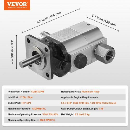 Vevor Hydraulic Log Splitter Pump 13gpm 3000psi Clb13gpmclb000001v0