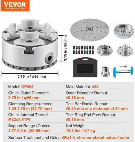 Vevor MGCCKPTZ375YV7TVVV0 Cuplaj Mandrină pentru strung