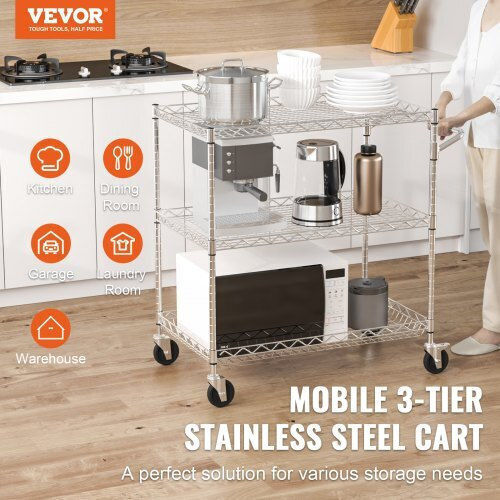 Vevor Commercial Kitchen Food Cart for Dish Baskets H82.296xW76.2xD45.72cm