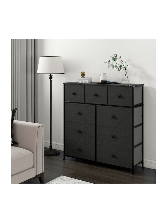 Wooden Chest of Drawers Black Grey Marble with Fabric Coating 100x30x100cm