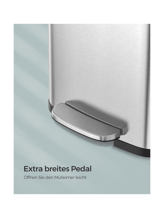 Songmics Coș De Gunoi Din Oțel Inoxidabil Cu Pedală Argintiu 68lt