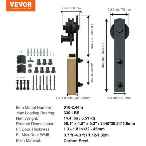Vevor Schiebetürmechanismus 243.84cm Schwarzer