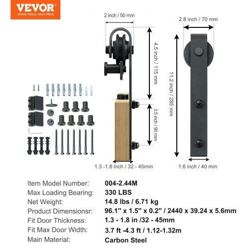 Vevor Μηχανισμός Συρόμενης Πόρτας 243.84cm Μαύρος