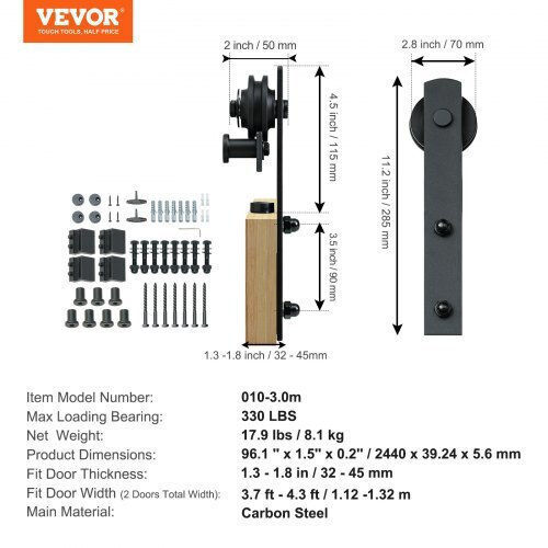 Vevor Sliding Door Mechanism 243.84cm Black