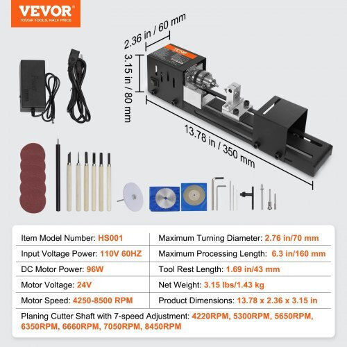 Vevor MNMGCCMNY796W1WHYV2 Tâmplar de lemn cu Putere 96W și Viteză de tăiere 8450rpm