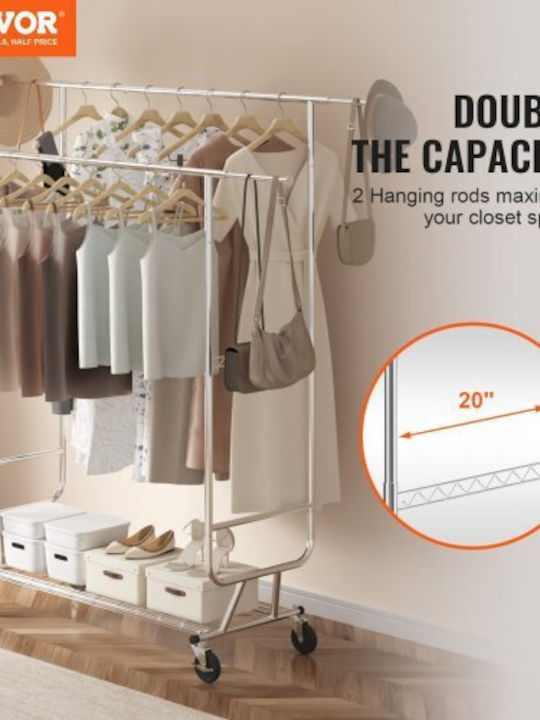 Vevor Wheeled Floor Garment Rack made of Metal Silver 54.5x21.5cm