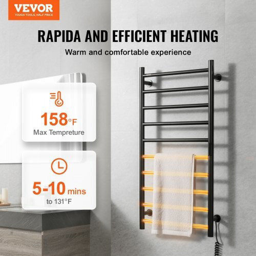 Vevor Electric Towel Rail 100x50cm Black