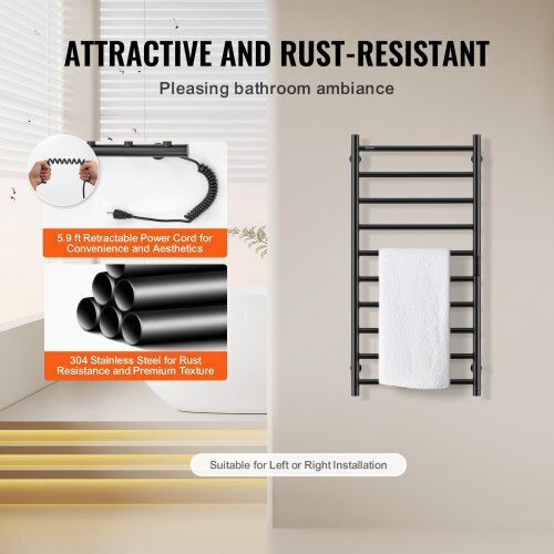 Vevor Electric Towel Rail 100x50cm Black