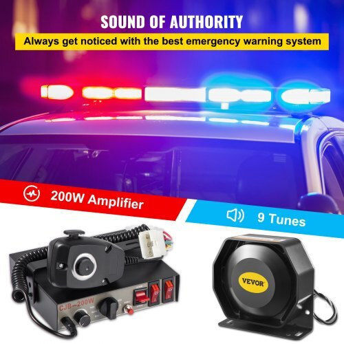 Vevor Police Siren 200W 9-Tone Microphone Light Switches Cars Fire Trucks Hhq200w9sdcz00001v0