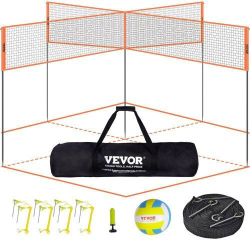Vevor 4-Way Volleyball Net Adjustable Height Badminton Volleyball Portable Set with Carrying Bag Sfpqw1414yc0xfm07v0