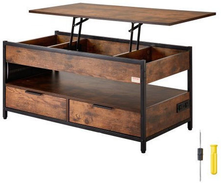 Rectangular Central Coffee Table Wooden with Lifting Mechanism Brown M100xW49.8xH48cm