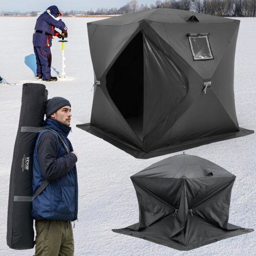 Vevor Fishing Tent Camping Tent Pop Up Black for 4 People 230x230x200cm Fishing Tent