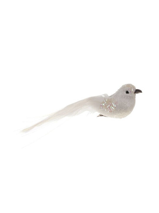 Hanging Ornament Bird Plastic White with Glitter 4x16cm Set 2pcs