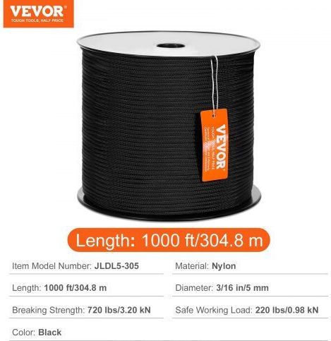 Vevor HCCLSNL316INDUEVBV0 Climbing Rope Black